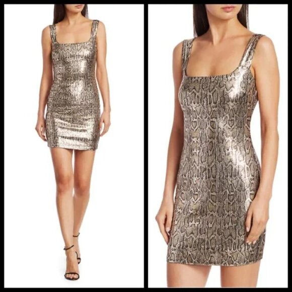 NWT L'AGENCE Auden Sequin Snake Print Bodycon Mini Dress Small - Picture 2 of 16